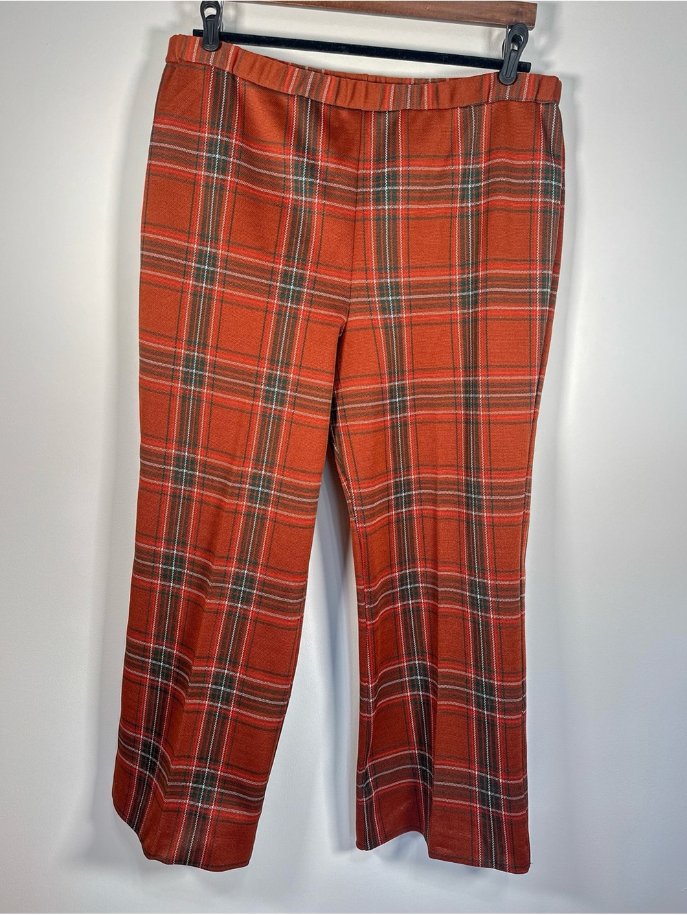 Vintage 1970s Sears Pants That Fit Plaid Flare Pants Rust Brown Green Tartan 18